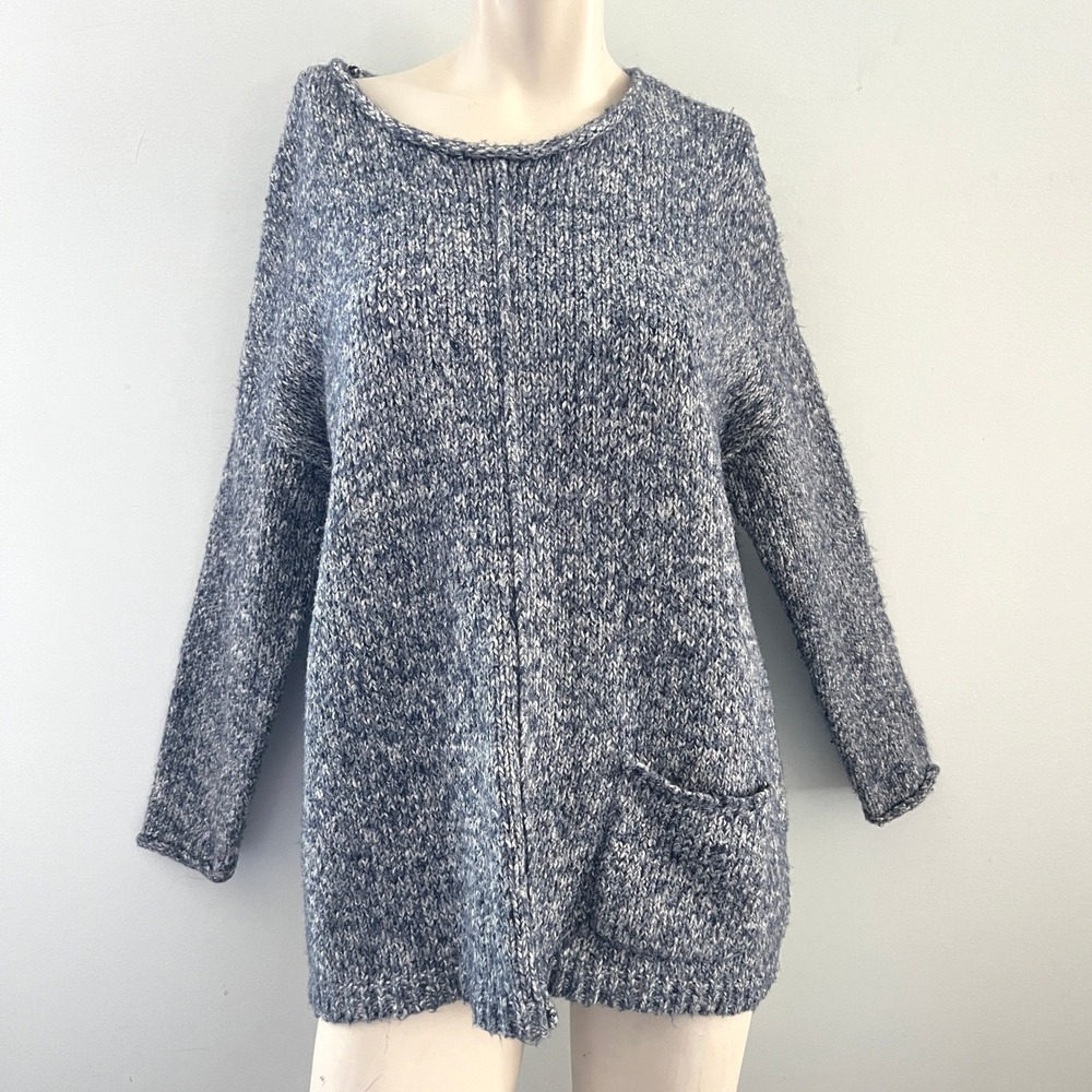 Pure Jill J Womens Blue Knit Sweater S Tunic Top Pocket Cozy Cabincore Comfort‎